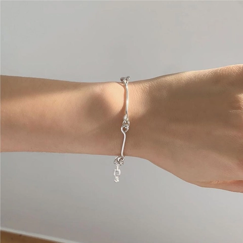 Bracciale In Argento Sterling 925 Minimalista Catena A Maglie Geometriche Ondulate Gioielli Eleganti Regolabili Da Donna
