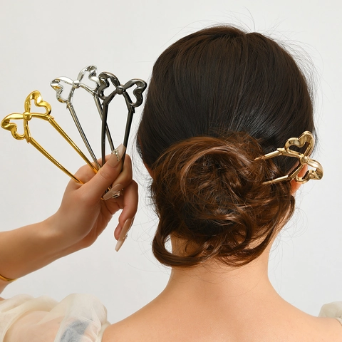 Pasador De Pelo Elegante De Metal Con Lazo Horquilla En Forma De U Para Mujer Accesorios Dulces Para El Cabello Estilo Lujo