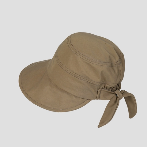 Women Wide Brim Sun Hat Cotton Polyester Breathable UV Protection Back Bow Tie Foldable Outdoor Summer Japanese Style