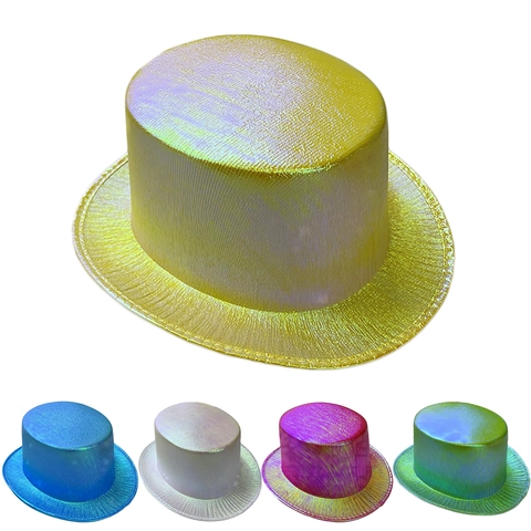 Iridescent Laser Top Hat Metallic Magician Performance Cap For Party Carnival Halloween Stage Costume Adults