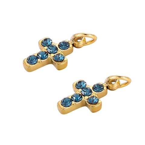 Stainless Steel Cross Pendant Necklace Blue Rhinestone Inlaid Fashion Religious Jewelry For Women Men