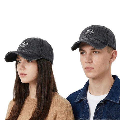 Baseball Cap Washed Cotton Mountain Letter Embroidered Distressed Vintage Retro Sun Protection Adjustable Outdoor Unisex
