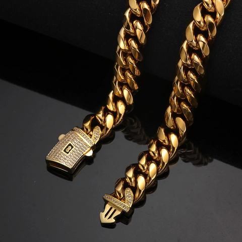 Collana Uomo Hip Hop Catena A Maglia Cubana Acciaio Inossidabile Con Fermaglio In Rame Zirconia Ghiacciata Gioielli Pesanti