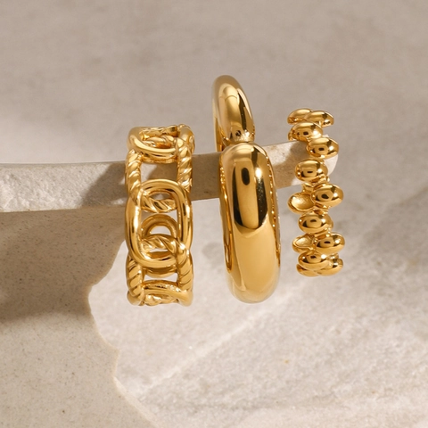 Roestvrijstalen Ringen Voor Dames Verguld Geometrisch Minimalistisch Brede Band Ketting Kraal Verstelbare Mode Sieraden