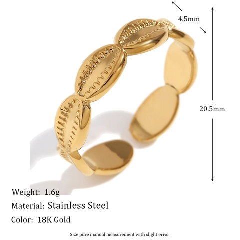 Shell Texture Adjustable Open Ring 18K Gold Plated Stainless Steel Fashion Chic Ins Style For Women