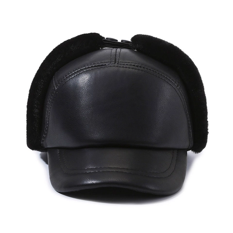 Gorro De Trampero De Invierno Para Hombre Cuero PU Forrado De Piel Sintética Gorra Cálida Con Orejeras