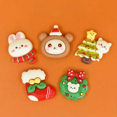 Dijes De Resina De Dibujos Animados De Navidad Accesorios De Bricolaje Lindos Para Pinzas Para El Cabello Decoración De Funda