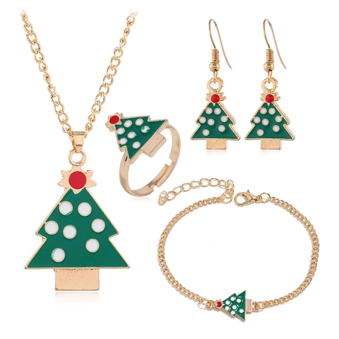 Gioielli in Lega Smaltata di Natale Collana Orecchini Bracciale E Anello Donna Babbo Natale Renna Albero Campana Accessori per Feste