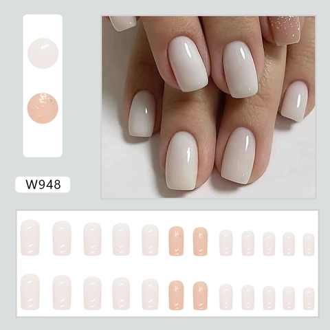 Uñas Postizas Blanco Lechoso Jade Brillo Cuadrado Puntas De Uñas Artificiales Estilo Dulce Minimalista Mujer