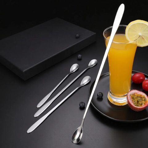 Cucchiaio Per Miscelare A Manico Lungo Acciaio Inossidabile 410 Lucidato A Specchio Caffè Dessert Bevanda Stoviglie Moderne