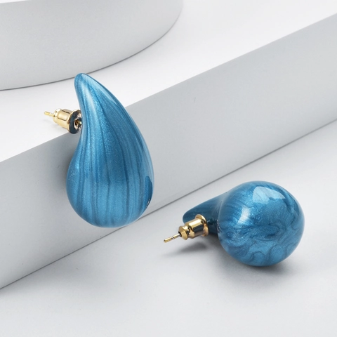Teardrop Stud Earrings Copper 22K Gold Plated Oil Dripping Marble Texture Quicksand Fashion Jewelry For Women