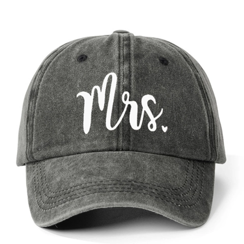 Mrs Letter Heart Print Baseball Cap Washed Denim Cotton Distressed Adjustable Outdoor Sun Protection Dad Hat For Women