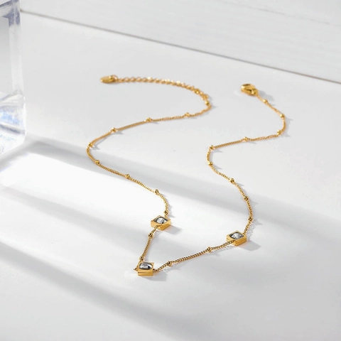 Collana Bracciale in Acciaio Inossidabile con Strass Colorati Quadrati per Donna Gioielli Geometrici Placcati Oro