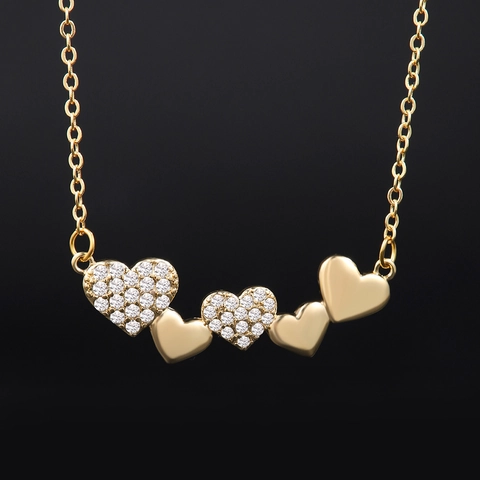 Elegante Collar De Corazón Para Mujer Cobre Con Circonita Cúbica Corazones Conectados Joyería Oro Delicada