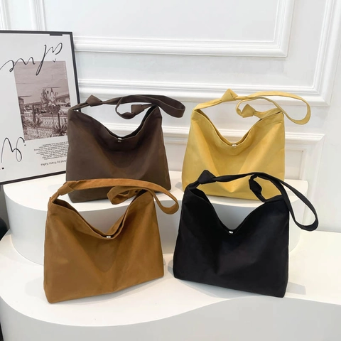 Women Suede Velvet Tote Bag Large Capacity Minimalist Shoulder Bag Solid Color Casual Hobo Bag With Knot Strap Detail