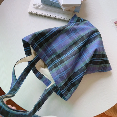 Vintage Britischer Stil Karierte Segeltuch Tragetasche Große Kapazität Baumwolle Schultertasche Für Damen Studenten Täglich Schultasche