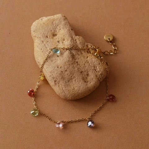 Set Di Gioielli Collana A Y E Bracciale In Acciaio Inossidabile Zircone Colorato Per Donna Stile Dopamina