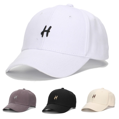 Cotton Baseball Cap Sun Protection Outdoor Letter H Embroidery Vintage Adjustable Curved Brim Sport Hat For Men Women
