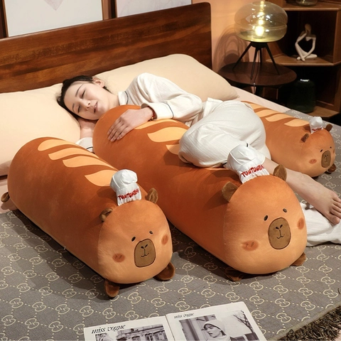 Wasserschwein Baguette Plüschkissen Langes Brot Form Weiches Spielzeug Zum Schlafen Dekoratives Kissen Mit Kochmütze Braun