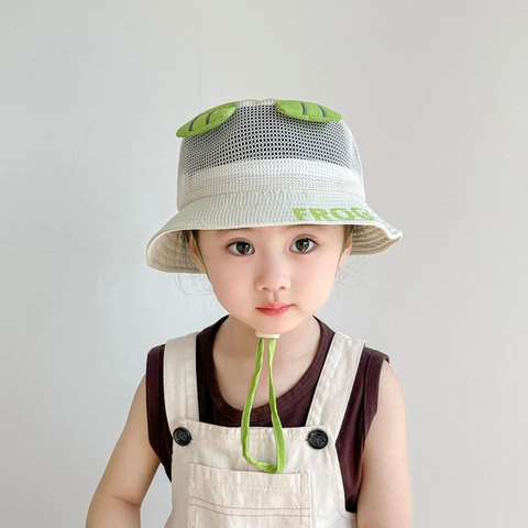 Cappello Pescatore Rana Cartone Animato Bambini Maglia Traspirante Protezione Solare Estate Esterna Cordino Regolabile Dolce