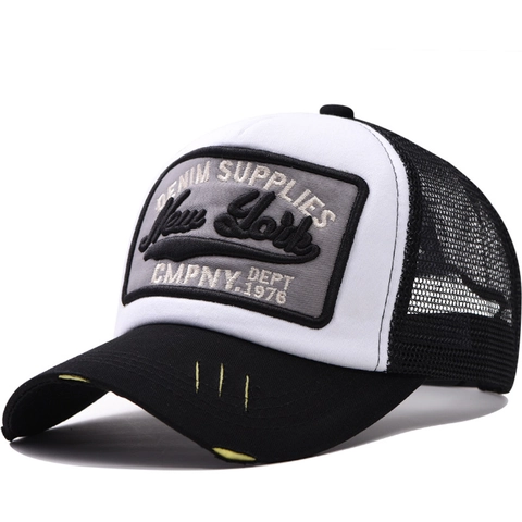 Casquette Trucker Broderie Lettres New York 3D Rétro Coton Mesh Respirant Ajustable Baseball Unisexe