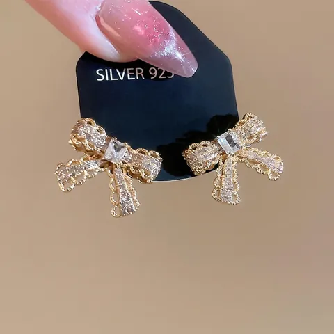Bowknot Ohrstecker Mit Zirkon Vergoldetes Kupfer Elegantes Schmuckstück Mit 925 Sterling Silber Ohrstecker Für Damen