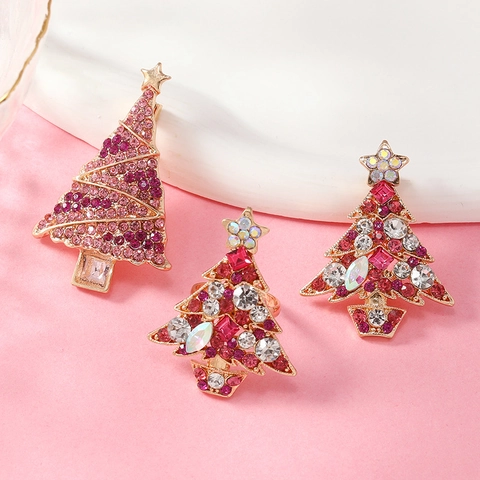 Weihnachtsbaum Ring Und Brosche Legierung Bunter Strass Verstellbar Funkelnder Festlicher Schmuck Zubehör Für Frauen