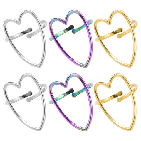 Anillo Abierto Corazón Acero Inoxidable Hueco Ajustable Minimalista Pulido Joyería Vintage Para Mujeres Hombres Regalo