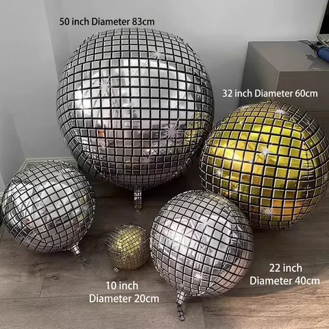 Disco Ball Balloons Aluminum Foil Spherical Laser Colorful Mirror Metallic Retro Party Birthday Club Bar Decoration