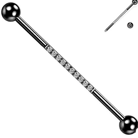 Punk Stainless Steel Industrial Barbell Earring With Rhinestone Geometric Long Bar Ear Bone Piercing Jewelry For Men Women