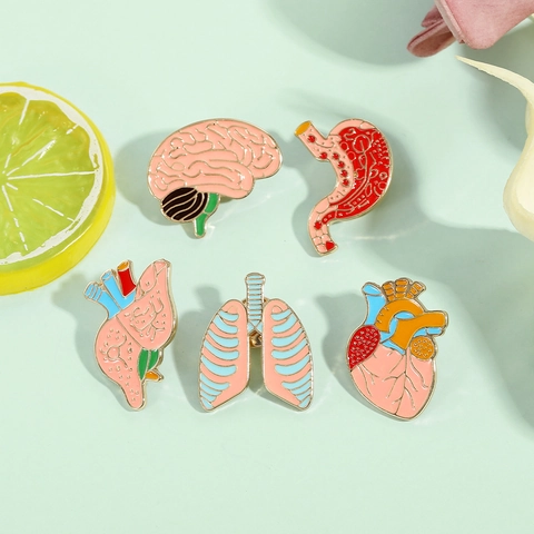 Creatieve Menselijke Organen Anatomie Emaille Spelden Hart Hersenen Long Lever Legering Badge Sieraden Voor Professionals