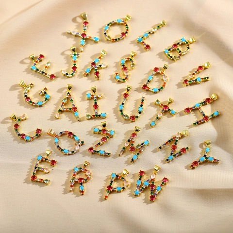 Bunte Zirkon Initial Alphabet Anhänger Halskette Kupfer Mehrfarbige Buchstaben Schmuck Für Frauen Einfache Mode Luxus