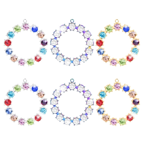 Women Stainless Steel Multicolor Rhinestone Round Pendant Necklace Vacuum Electroplated Geometric Circle Choker Fashion Jewelry