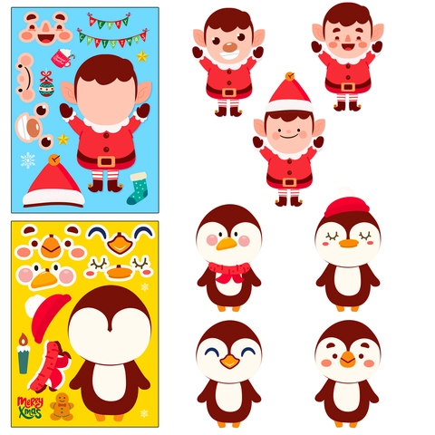 Adesivi Di Natale DIY Puzzle Cambio Faccia Giocattolo Per Bambini Cartone Animato Babbo Natale Pupazzo Di Neve Elfo Festa Carta