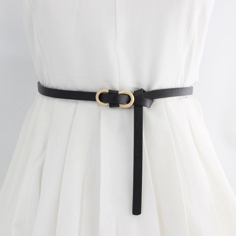 Cinturón Fino De Cuero PU Para Mujer Con Hebilla Dorada De Doble Aro Para Vestido Blazer Accesorios De Moda