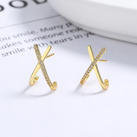 Orecchini A Lobo In Argento Sterling 925 Forma X Incrociati Per Donna Zirconia Micro-Pavé Gioielli Di Lusso
