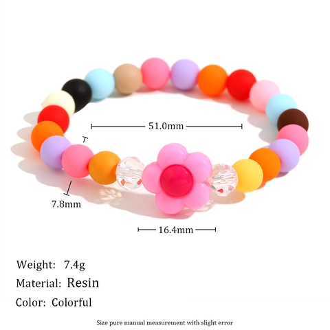 Braccialetto Di Perline Acriliche Colorate Con Ciondolo Fiore In Resina Elastico Gioielli Stile Boho Per Donne E Ragazze