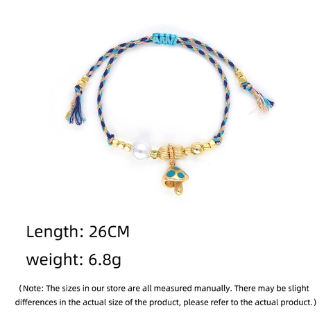 Bohemian Handgewebtes Seil Armband Mit 18K Vergoldeten Kupferperlen Imitation Künstliche Perle Und Emaille Pilz Anhänger Für Frauen