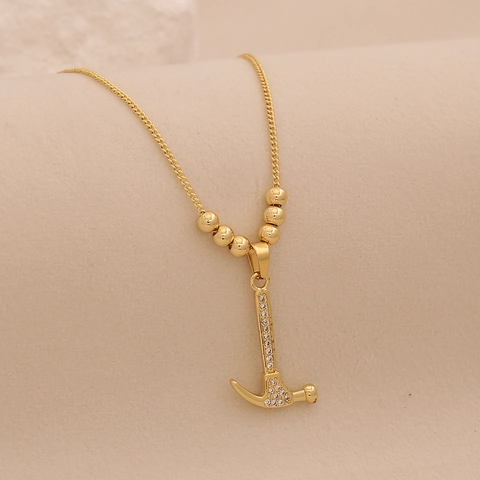 Tool Pendant Necklace Copper Gold Plated With Rhinestone Hammer Wrench Fork Hairdryer Shape Personality Jewelry For Women