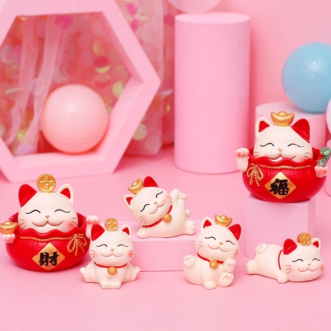 Cute Lucky Cat Wealth God Panda Resin Figurines Desktop Ornaments Car Decor For Home Office Decoration Gift