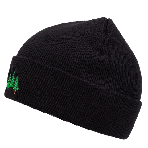 Knitted Beanie Hat Acrylic Pine Tree Embroidery Winter Warm Outdoor Casual Ribbed Cuff Skull Cap For Men Women