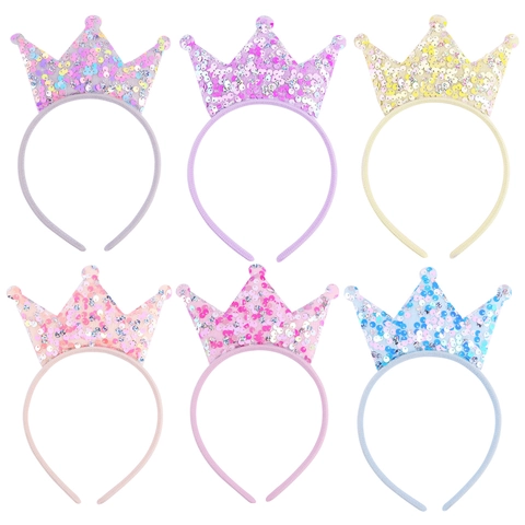 Princess Crown Headband Glittery Double Sided Sequin Hair Band For Little Girls Birthday Party Costume Accessories