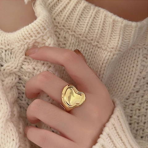 925 Sterling Silver Irregular Abstract Heart Ring Molten Liquid Metal Style Open Adjustable Finger Jewelry For Women