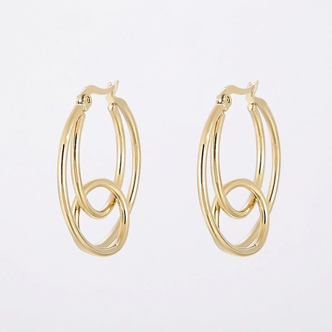 Pendientes Minimalistas De Doble Aro Entrelazados Acero Inoxidable Círculo Anudado Geométrico Joyería Pulida Para Mujeres