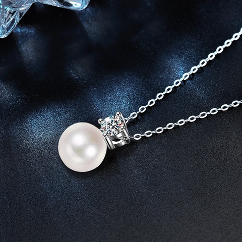 Pendant Necklace S925 Sterling Silver Round Shell Artificial Pearl Moissanite Luxury Clavicle Chain Elegant Minimalist Jewelry Women