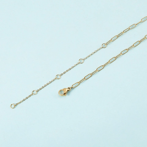 Collier Chaîne Paperclip Acier Inoxydable 304 Plaqué Or 14K Minimaliste Style OL Avec Fermoir Mousqueton Chaîne Extension