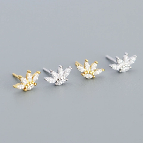 Orecchini Con Zirconi Marquise A Loto Con Perno In Argento Sterling 925 Forma Corona Foglia Gioielli Geometrici Eleganti Donne