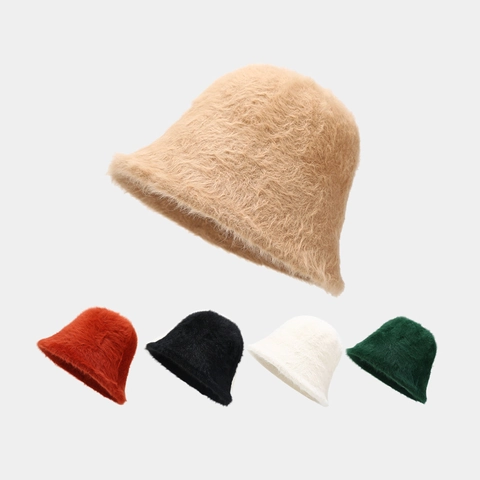 Sombrero De Pescador De Felpa Piel De Conejo Sintética Cálido Invierno A Prueba De Viento Color Sólido Estilo Vintage Para Mujer