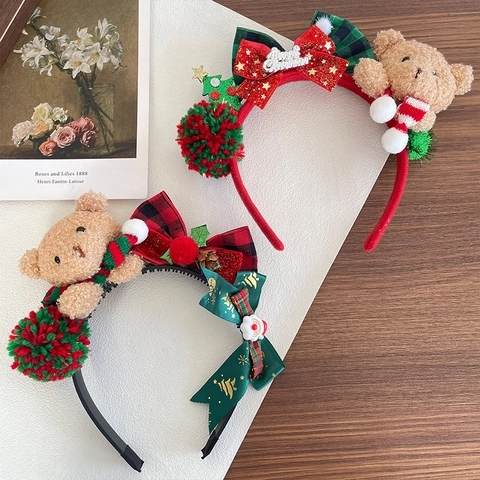 Cerchietto Natalizio Con Orsetto Di Peluche Fiocco Albero Di Natale Per Bambini Festa Accessori Foto Carino