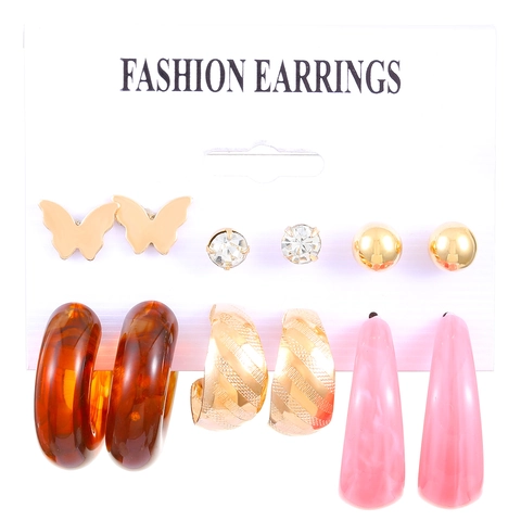 Bohemian Alloy Resin Earrings Collection Mixed Printed Hoops Studs Rhinestone Artificial Pearl Geometric Ear Jewelry For Women